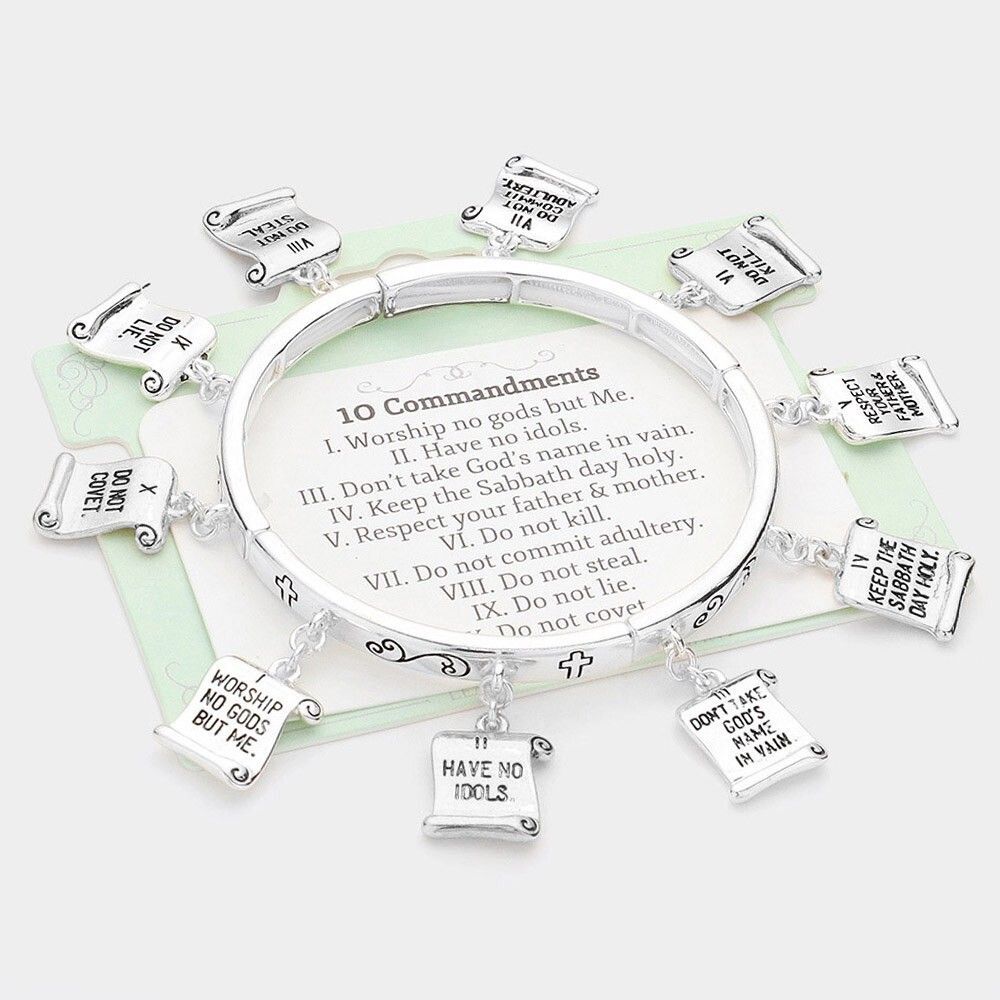 2pc Ten Commandments Charm Bracelet Christian Religious Jewelry Faith Gift Se